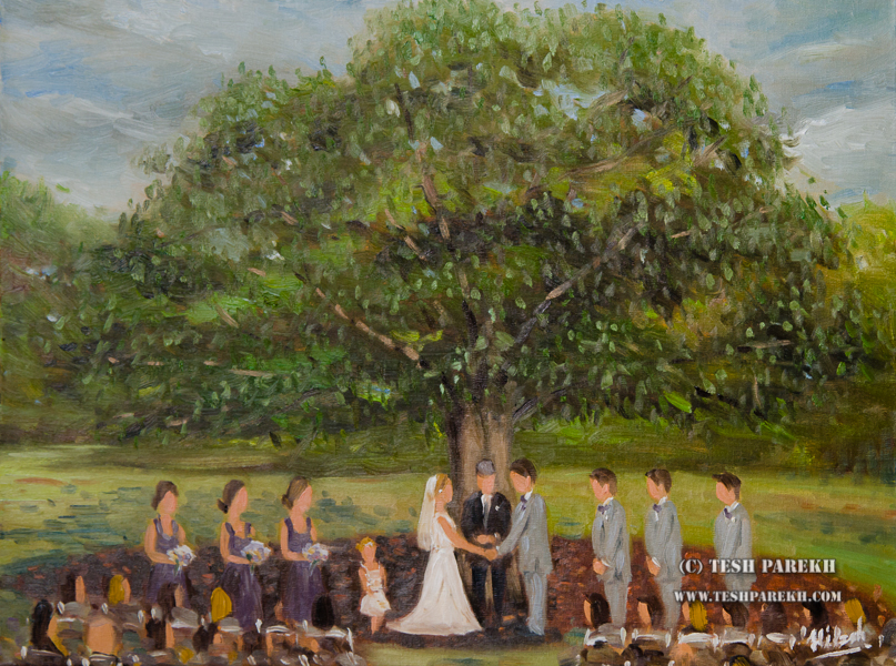 "Allie & Tyler". Live wedding ceremony painting. Oil on linen. 18x24.