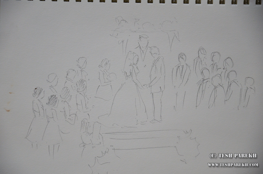 Ceremony sketched live in pencil. I use my sketches for reference.