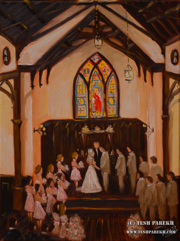 Ashley & Chris. Live Wedding Painting at the All Saints Chapel and the Stockroom in Raleigh NC. 16x12. Oil on linen.